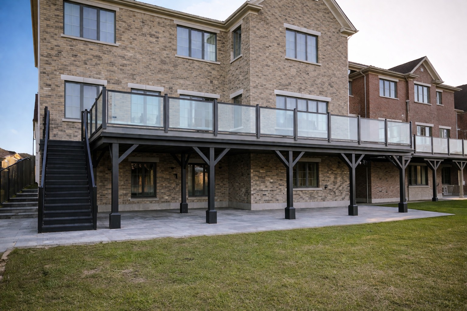 Beautiful custom wood deck with outdoor furniture