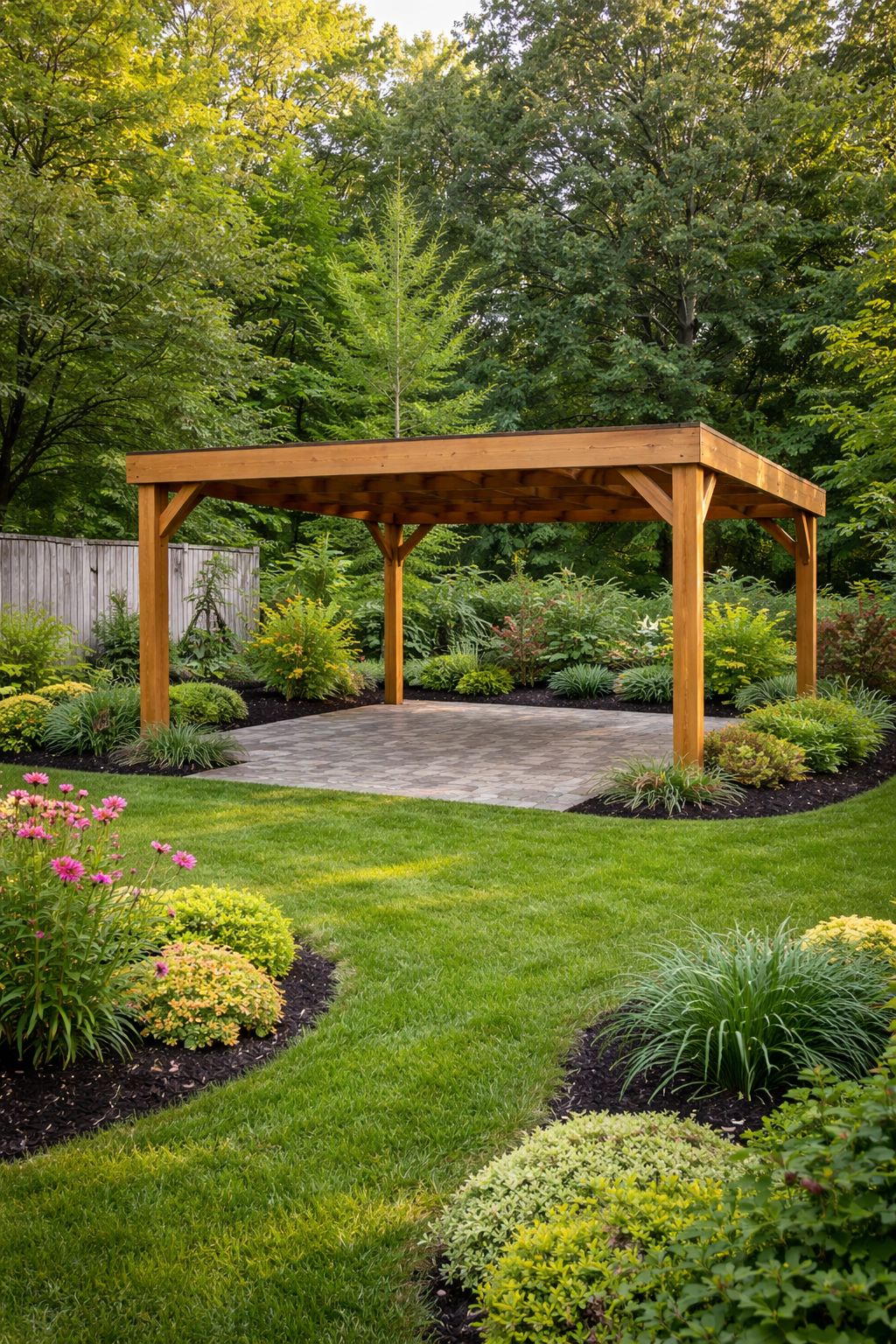 Freestanding garden pergola with climbing plants