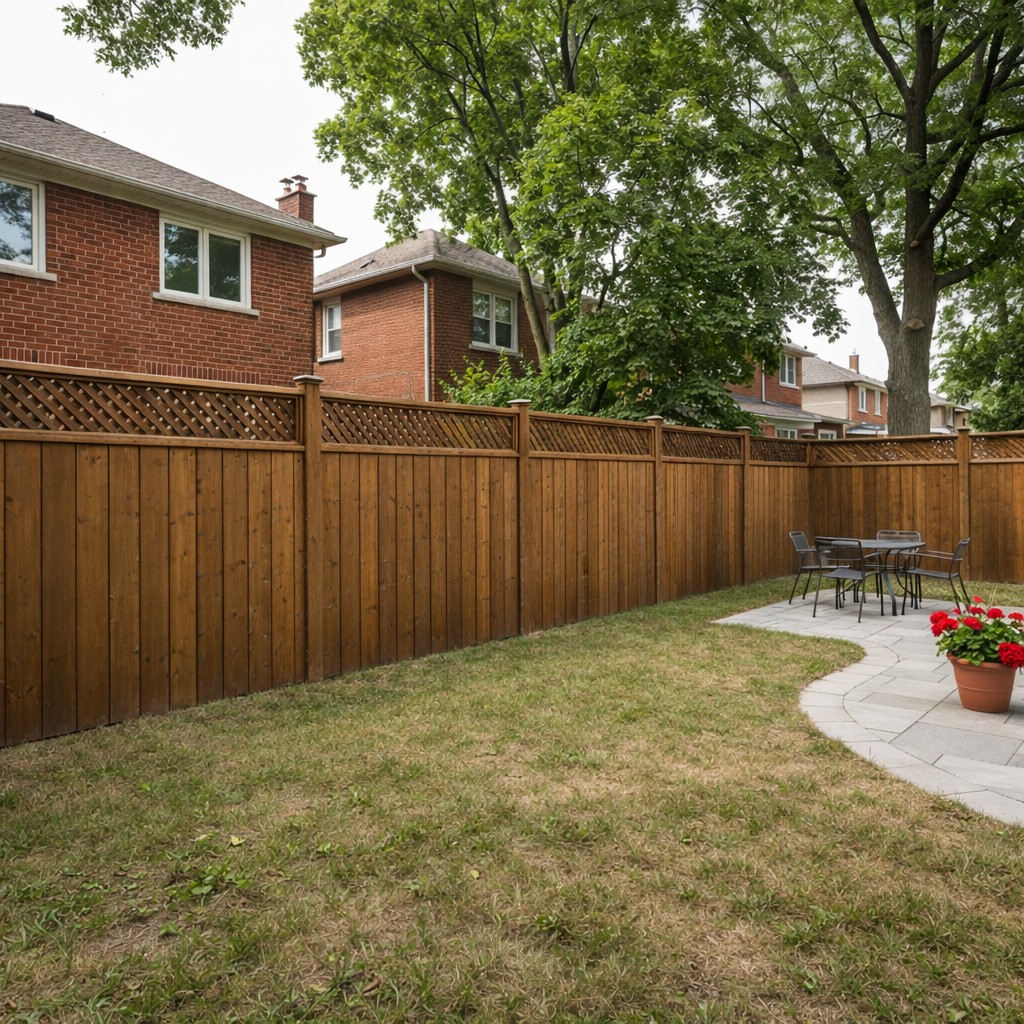 Privacy fence with decorative lattice top panel